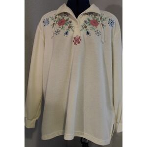 Alfred Dunner long sleeve button collar pull tie cottage grandma floral winter